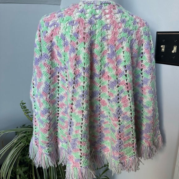 Handmade Crocheted Pastel Purple Pink Mint Green Capelet‎ Cape Poncho Shawl OSFM - Picture 5 of 7
